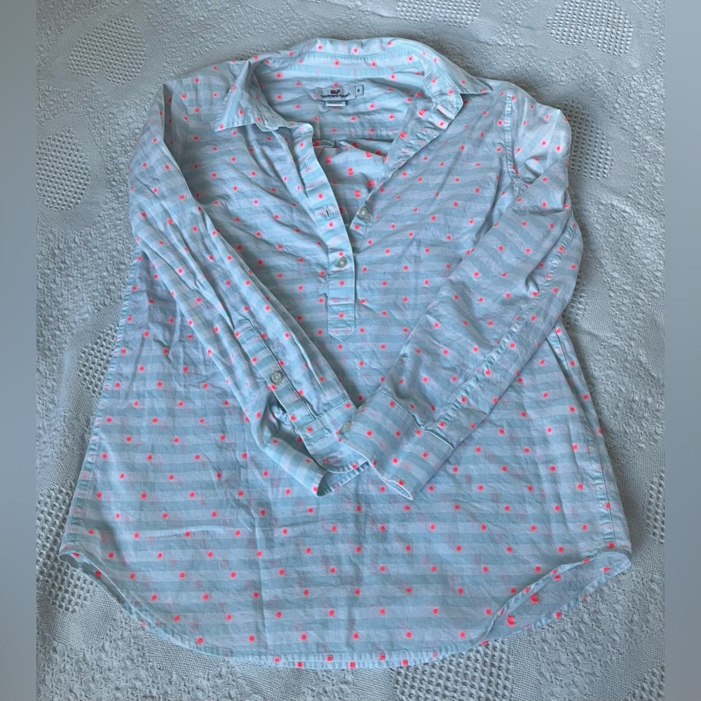 Vineyard Vines Multicolor Stripe Polka Dot Collared Popover Top Womens 6